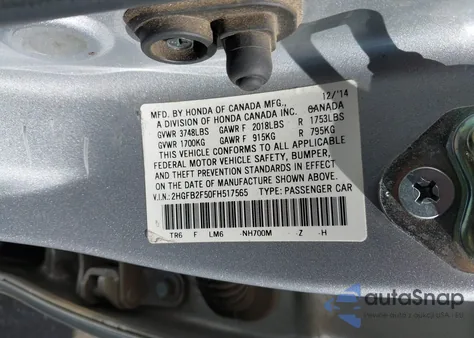 2015 Honda Civic Lx from USA, damaged, VIN 2HGFB2F50FH517565